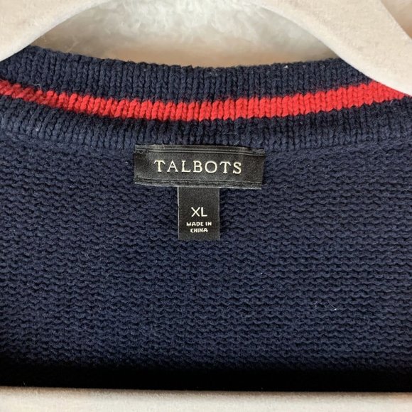 Talbots Sweater Blazer Women XL Blue Striped Trim Long Sleeve Cardigan 7859 - Picture 3 of 8